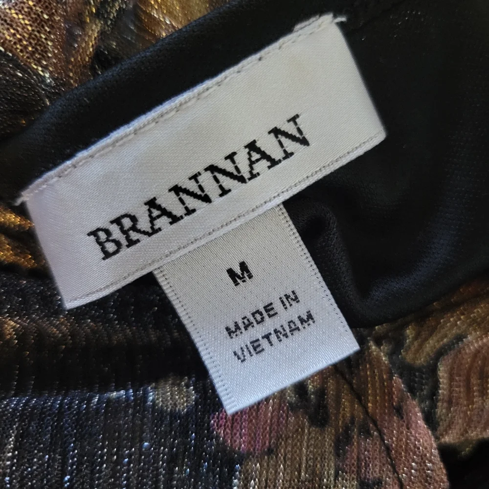 SALE NWT Brannan Metallic Floral Peplum Blouse Long Sheer Sleeve Tie Back M - Picture 11 of 13